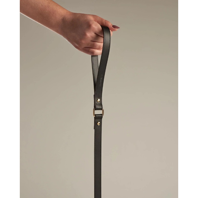 Black Nara Leather Dog Leash with Brass Hardware (Made in Italy) (FINAL SALE)