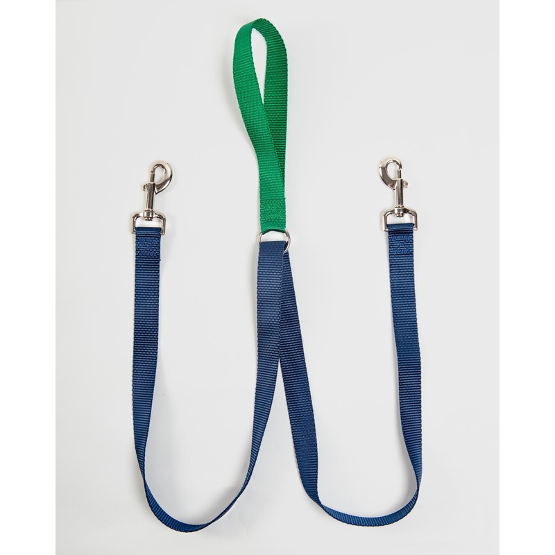 Double Clip Training Leash in Hunter Green + Navy (Made in the USA)