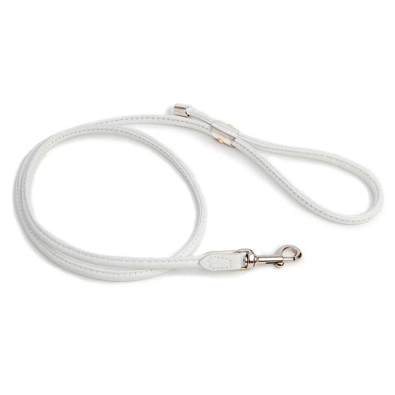 Italian Leather Dog Leash in Ultra White