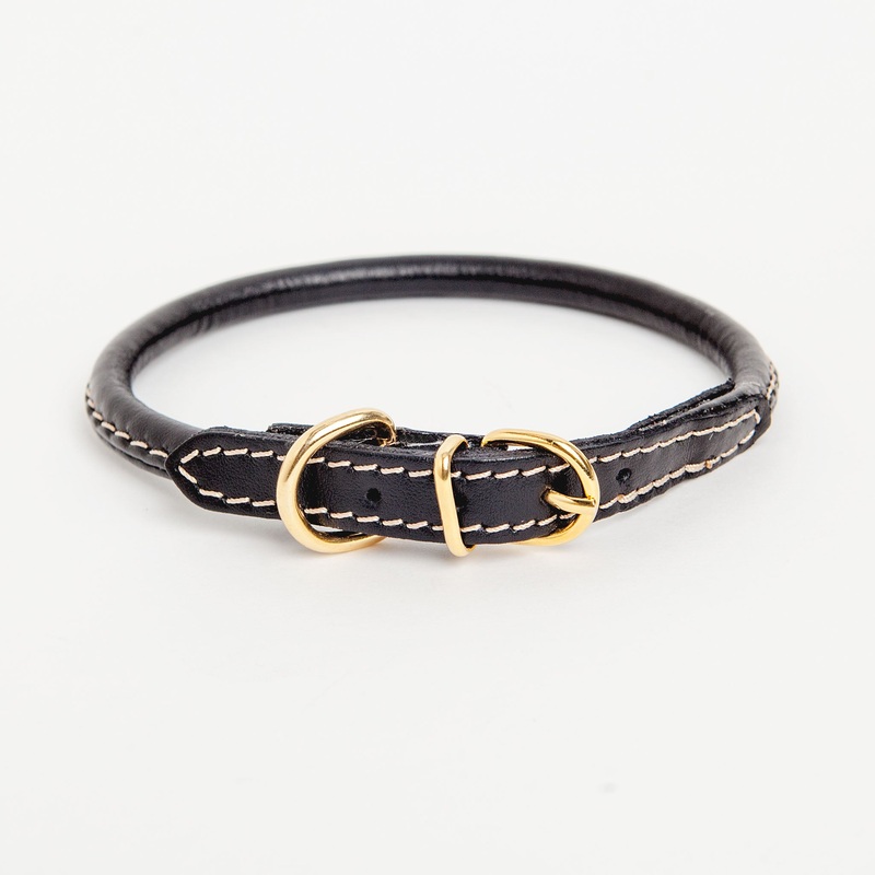 Italian Rolled Leather Dog Collar in Black