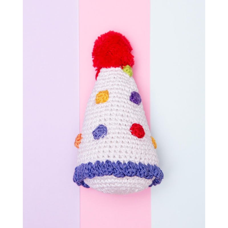 Birthday Hat Knit Organic Cotton Dog Toy