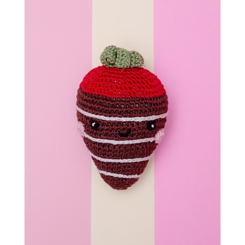 Chocolate Dipped Strawberry Knit Squeaky Dog Toy