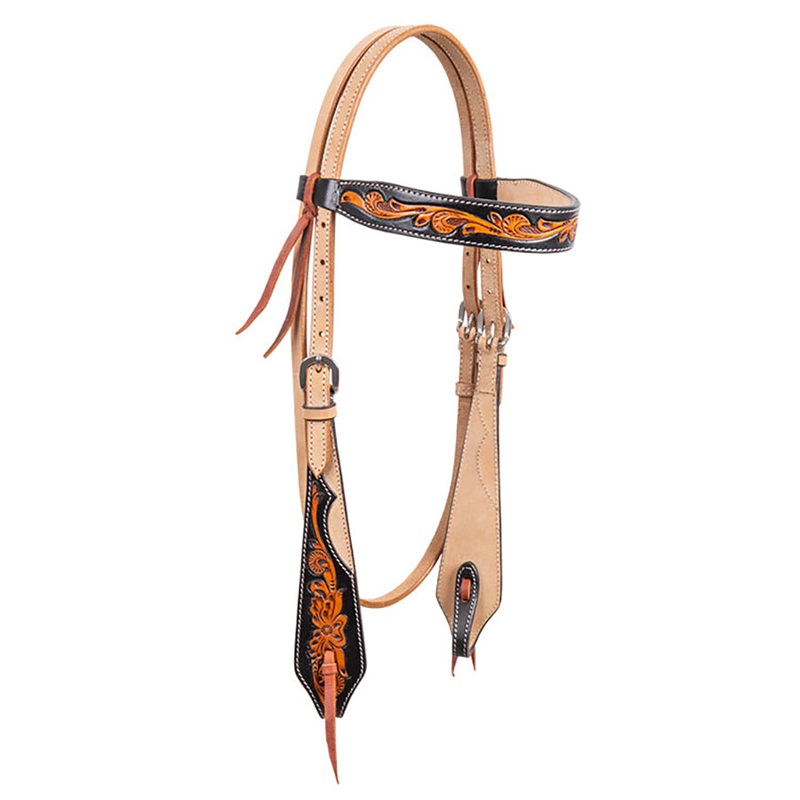Cody Pro Two-Tone Carved Browband Headstall with Floral Tooling