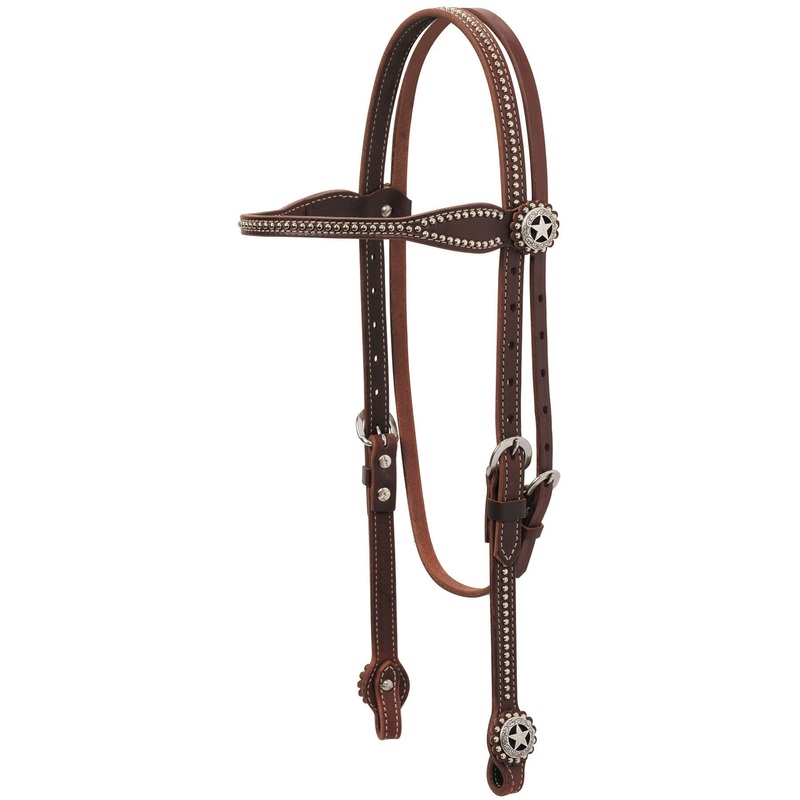 Weaver Texas Star Oiled Canyon Rose Harness Leather Browband Headstall, Full