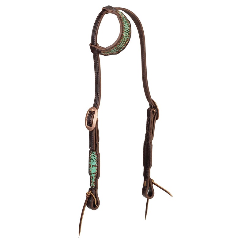 Weaver Turquoise Croc Leather Sliding Ear Headstall for Horses