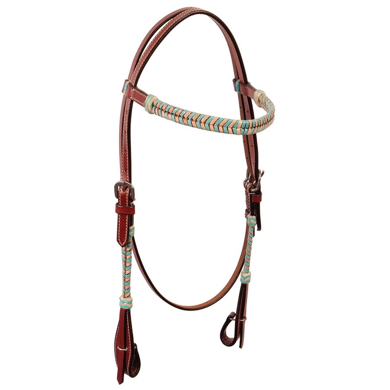 Buffalo Leather Turquoise Rawhide Laced Browband Headstall
