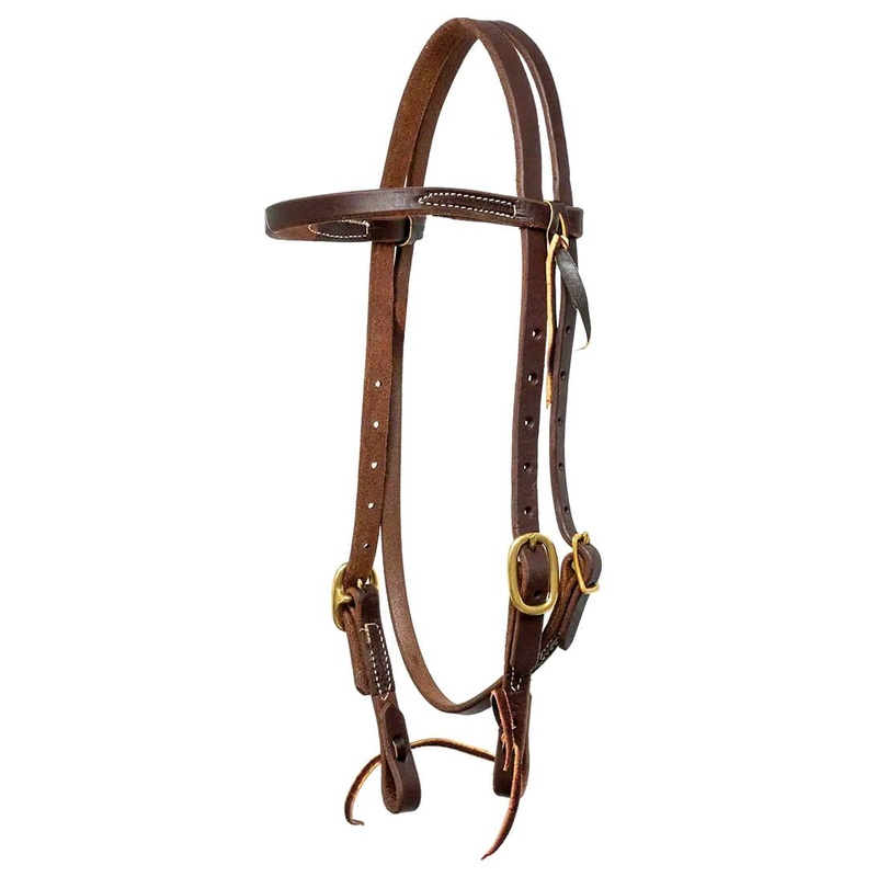 Poplar Head Saddlery Oiled Harness Leather Browband Headstall with Waterloop Ends