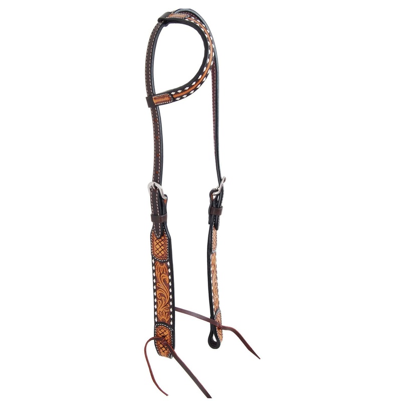 Rafter T Tooled Sunflower with Buckstitch One Ear Headstall